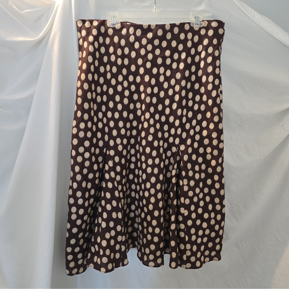 J. Crew Gwyneth Flounce Hem Slip Skirt In Linen Dot French Press Brown/Ivory XL